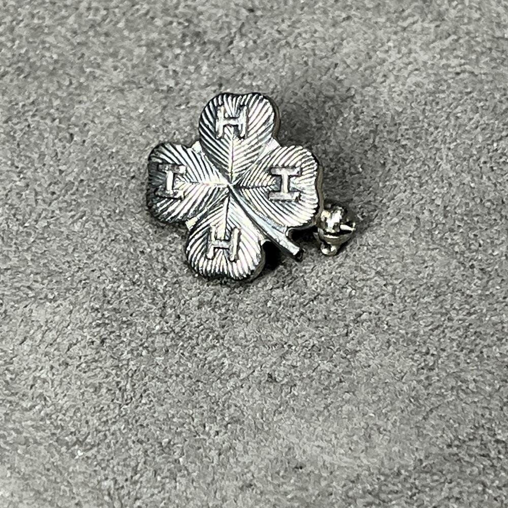 Vintage 4H Four Leaf Clover Pin Sterling Silver Early 4-H Club Badge